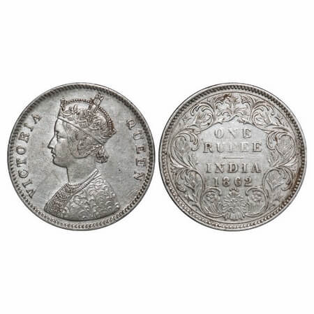 Victoria Queen, Silver, Rupee, 1862, Bombay Mint, A/I/0/4, w/o initial 'J'. F. Prid 78. GK