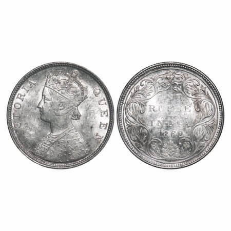 Victoria Queen, Silver, Rupee, 1862, Bombay Mint, B/II/0/3, w/o initial 'J', 3 dots placed