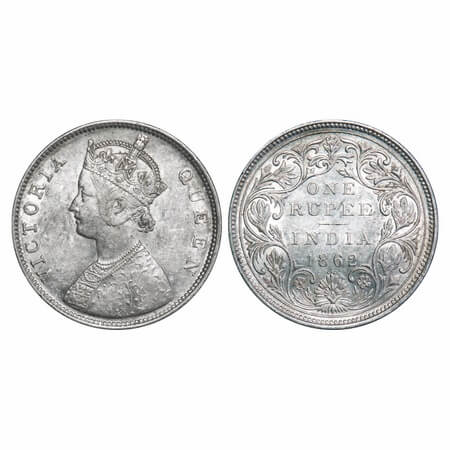 Victoria Queen, Silver, Rupee, 1862, Bombay Mint, B/II/0/3. F. Prid 77. GK 300. Extremely 