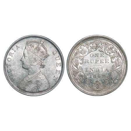 Victoria Queen, Silver, Rupee, 1862, Bombay Mint, B/II/0/3, 3 dots placed are very close t