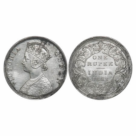 Victoria Queen, Silver, Rupee, 1862, Bombay Mint, B/II/0/3, Dots placed are in straight ho