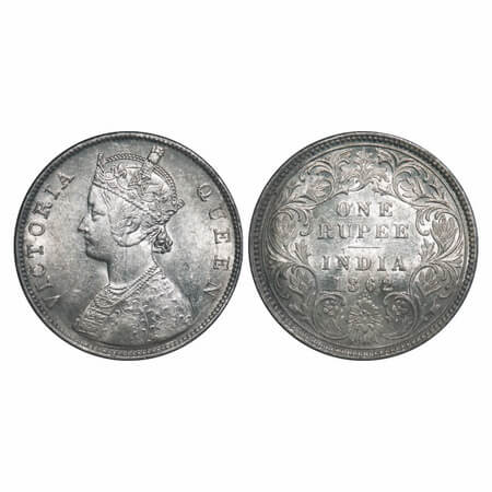 Victoria Queen, Silver, Rupee, 1862, Bombay Mint, B/I/0/4, w/o initial 'J'. F. Prid 80. GK