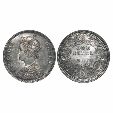 Victoria Queen, Silver, Rupee, 1862, Bombay Mint, A/I/0/4, w/o initial 'J'. F. Prid 78. GK