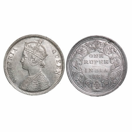 Victoria Queen, Silver, Rupee, 1862, Bombay Mint, A/II/0/4, w/o initial 'J'. F. Prid 79. G