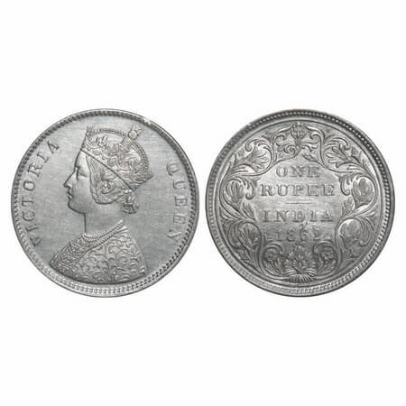 Victoria Queen, Silver, Rupee, 1862, Bombay Mint, A/II/0/4, w/o initial 'J', Large dots. F