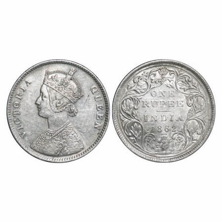 Victoria Queen, Silver, Rupee, 1862, Bombay Mint, A/II/0/4, w/o initial 'J', Four dots pla