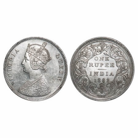 Victoria Queen, Silver, Rupee, 1862, Bombay Mint, A/II/0/4, w/o initial 'J'. F. Prid 79. G