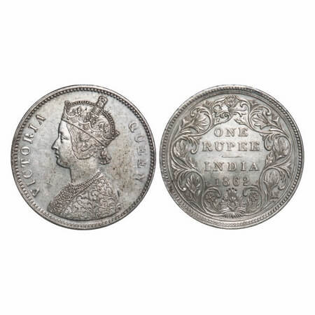 Victoria Queen, Silver, Rupee, 1862, Bombay Mint, A/II/0/4, w/o initial 'J'. F. Prid 79. G