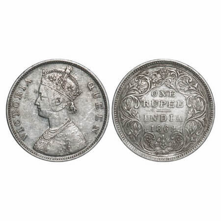 Victoria Queen, Silver, Rupee, 1862, Bombay Mint, B/II/0/4, Four dots placed are in straig