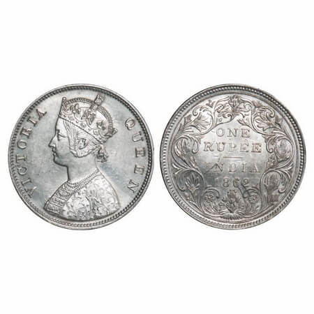 Victoria Queen, Silver, Rupee, 1862, Bombay Mint, B/II/0/4, Ghost on Rev, Die crack on Obv