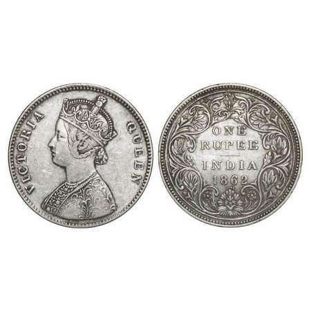 Victoria Queen, Silver, Rupee, 1862, Bombay Mint, A/II/2/4, Re used of earlier Rev die's w