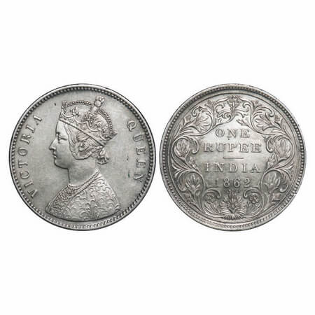 Victoria Queen, Silver, Rupee, 1862, Bombay Mint, A/II/0/5, Complete 'D' in India, w/o ini
