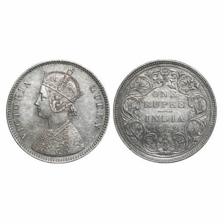 Victoria Queen, Silver, Rupee, 1862, Bombay Mint, A/II/0/5, Broken 'D' in India, w/o initi