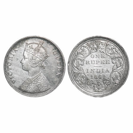 Victoria Queen, Silver, Rupee, 1862, Bombay Mint, A/II/0/5, With half bottom stroke of num