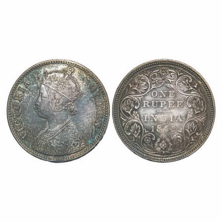 Victoria Queen, Silver, Rupee, 1862, Bombay Mint, A/II/0/6, Complete 'D' in India, w/o ini