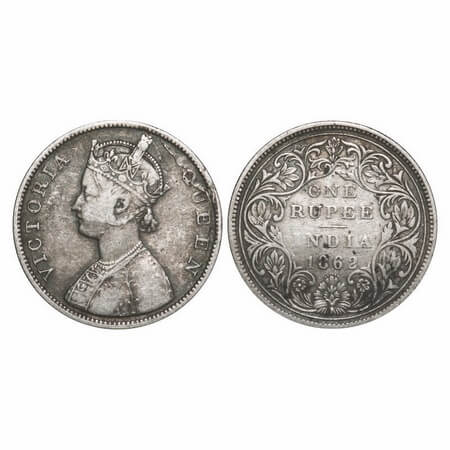 Victoria Queen, Silver, Rupee, 1862, Bombay Mint, B/II/0/6, Planchet flaw on Obv. F. Prid 