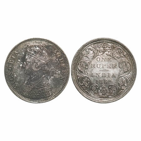 Victoria Queen, Silver, Rupee, 1862, Bombay Mint, A/II/0/7, w/o initial 'J'. F. Prid 87. G