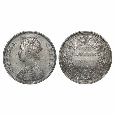 Victoria Queen, Silver, Rupee, 1862, Bombay Mint, A/II/0/10, with initial 'J', Distorted n