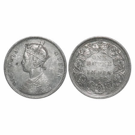 Victoria Queen, Silver, Rupee, 1862, Bombay Mint, A/II/0/10, Flat shoulder, w/o initial 'J