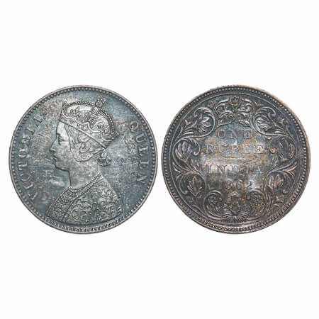 Victoria Queen, Silver, Rupee, 1862, Bombay Mint, A/II/0/11, w/o initial 'J', Ghost on Obv