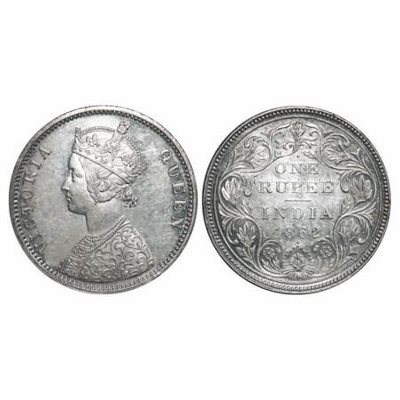 Victoria Queen, Silver, Rupee, 1862, Bombay Mint, A/II/1/1, With initial 'J'. F. Prid 99. 