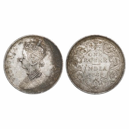 Victoria Queen, Silver, Rupee, 1862, Bombay Mint, A/II/1/1, w/o initial 'J', With half bot