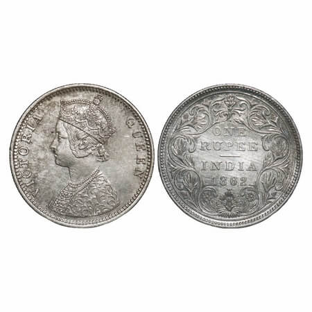 Victoria Queen, Silver, Rupee, 1862, Bombay Mint, C/II/1/2, Earlier dies re used by erasin