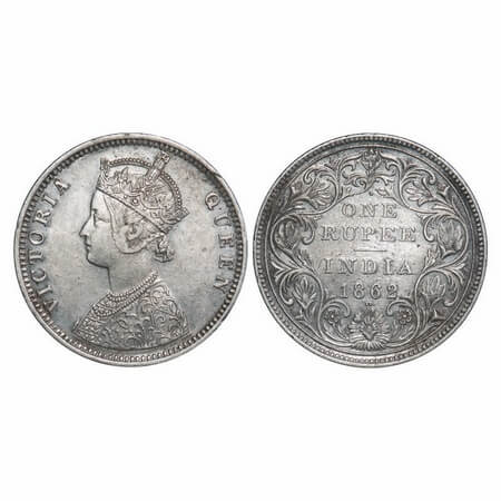 Victoria Queen, Silver, Rupee, 1862, Bombay Mint, C/II/1/2. F. Prid 105. GK 360. Extremely