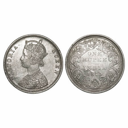 Victoria Queen, Silver, Rupee, 1875, Bombay Mint, C1/II, Dot, Planchet flaw on Rev. F. Pri