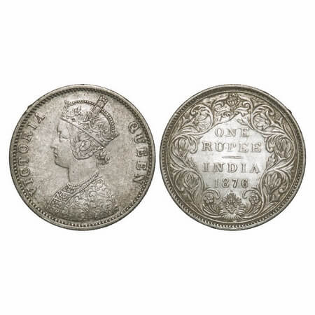 Victoria Empress, Silver, Rupee, 1876, Bombay Mint, A2/II, Dot, Two 'J's. F. Prid Unlisted