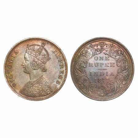 Victoria Empress, Silver, Rupee, 1877, Bombay Mint, A2/II, Dot. F. Prid 149. GK 435. Brill