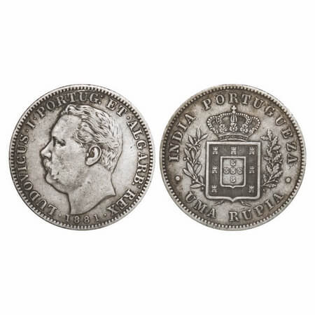 Indo Portuguese, Silver Rupia, 11.55g, D Luis (1861-1889 AD), 1881 AD, Goa issue, Obv: dat