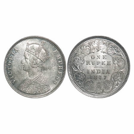 Victoria Empress, Silver, Rupee, 1877, Bombay Mint, A6/I, Dot. F. Prid Unlisted. GK 445. U