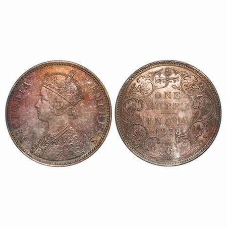 Victoria Empress, Silver, Rupee, 1878, Bombay Mint, A3/II(ii), Dot. F. Prid Unlisted. GK 4