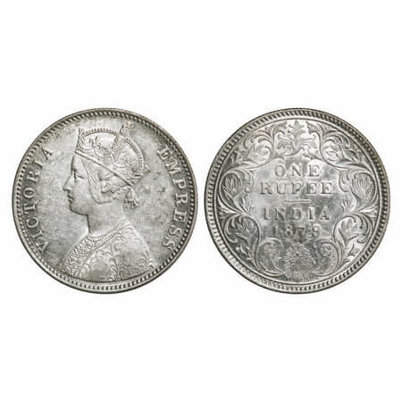 Victoria Empress, Silver, Rupee, 1879, Bombay Mint, A3/I, Dot. F. Prid 154. GK 460. Extrem