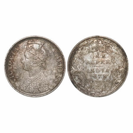 Victoria Empress, Silver, Rupee, 1879, Bombay Mint, A3/I, Dot. F. Prid 154. GK 460. About 