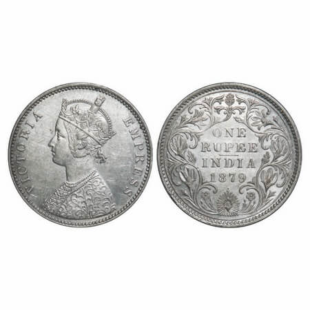 Victoria Empress, Silver, Rupee, 1879, Bombay Mint, A3/II(iv), Dot. F. Prid Unlisted. GK 4