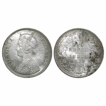 Victoria Empress, Silver, Rupee, 1879, Calcutta Mint, A1/I, 'C' incused. F. Prid 152. GK 4