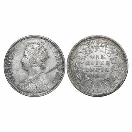 Victoria Empress, Silver, Rupee, 1880, Bombay Mint, A3/II(iv), Dot, Ghost on Rev. F. Prid.
