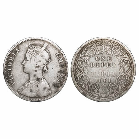 Victoria Empress, Silver, Rupee, 1881, Bombay Mint, A3/II(iv), Dot. F. Prid 157. GK 469. F