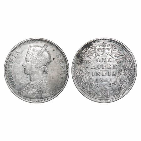 Victoria Empress, Silver, Rupee, 1881, Bombay Mint, A3/II(iv), Dot. F. Prid 157. GK 469. V