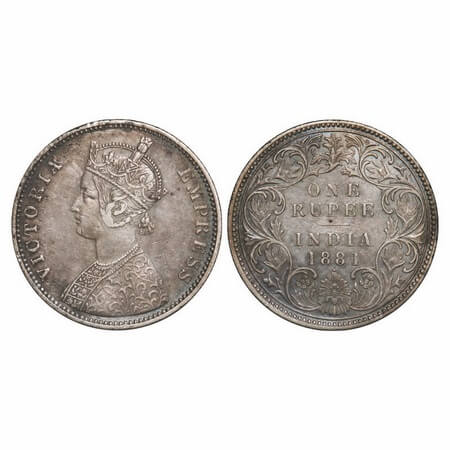 Victoria Empress, Silver, Rupee, 1881, Bombay Mint, A3/I, Dot. F. Prid 158. GK 470. Extrem