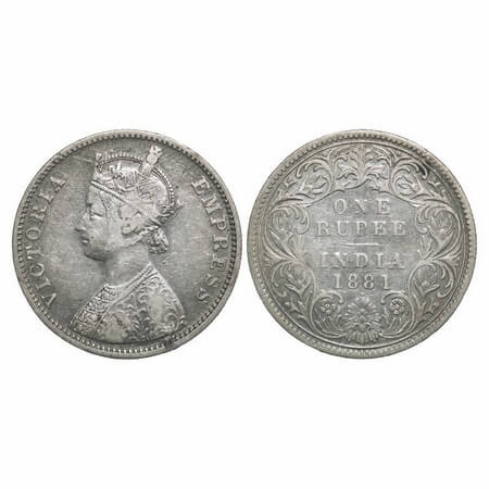 Victoria Empress, Silver, Rupee, 1881, Bombay Mint, A3/I, Dot. F. Prid 158. GK 470. About 