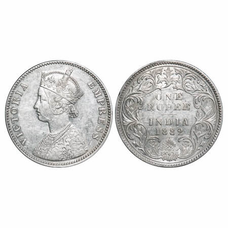 Victoria Empress, Silver, Rupee, 1882, Bombay Mint, A3/I, Dot. F. Prid 160. GK 474. Extrem