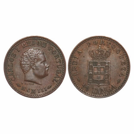 Indo Portuguese, Copper 1/8 Tanga, 3.20g, D.Carlos (Colonial coinage), MCMIII (1903). A.Go