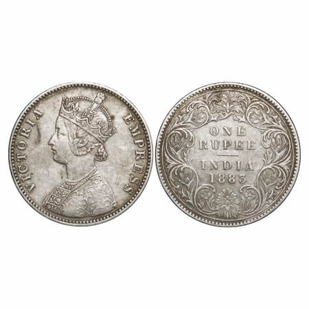 Victoria Empress, Silver, Rupee, 1883, Bombay Mint, A3/I, 'B' raised, Large numeral 3. F. 