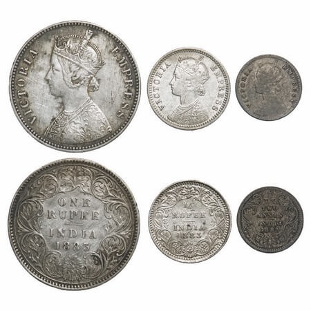 Victoria Empress, Silver, 1883 (3 coins), Calcutta Mint, 1) Rupee, A1/I, 'C' incused, 2) 1