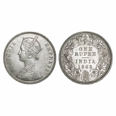 Victoria Empress, Silver, Rupee, 1883, Calcutta Mint, A1/I, 'C' incused. F. Prid 122. GK 4