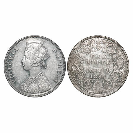 Victoria Empress, Silver, Rupee, 1884, Bombay Mint, A3/I, 'B' raised. F. Prid 167. GK 489.