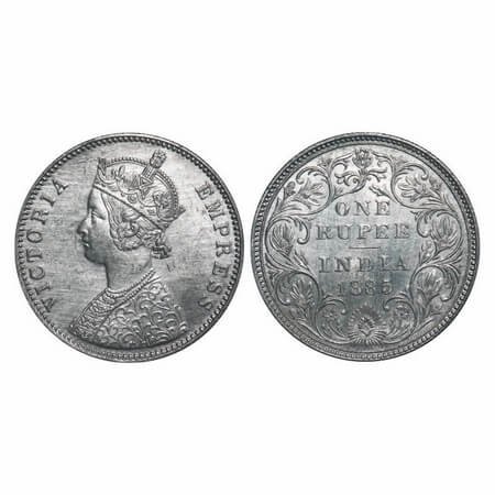 Victoria Empress, Silver, Rupee, 1885, Bombay Mint, A3/II(i), 'B' raised, Top stroke of nu